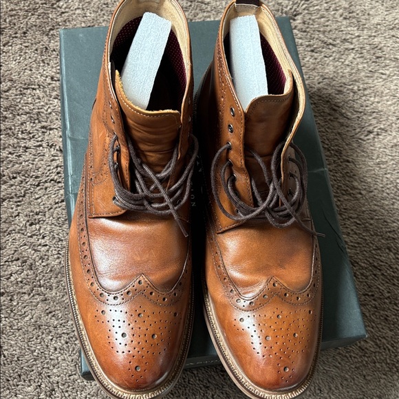 Aston Grey Men's Brown Leather Brogue Boots - Picture 2 of 5